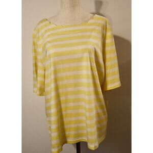 Talbots NWT XL Pima Cotton Tee Yellow White Stripe Scallop Neck Soft Top